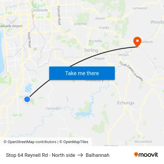 Stop 64 Reynell Rd - North side to Balhannah map