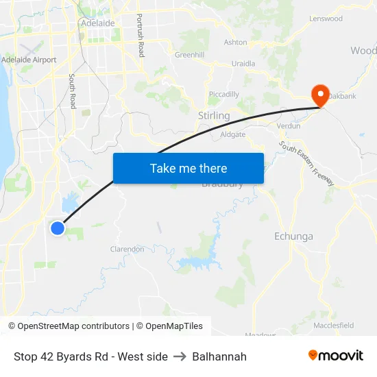 Stop 42 Byards Rd - West side to Balhannah map