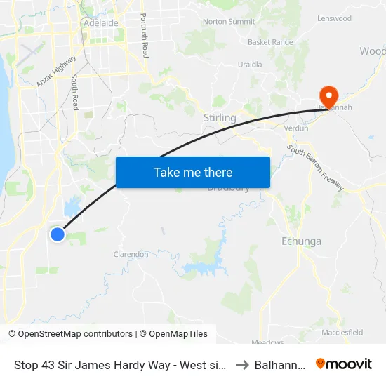 Stop 43 Sir James Hardy Way - West side to Balhannah map