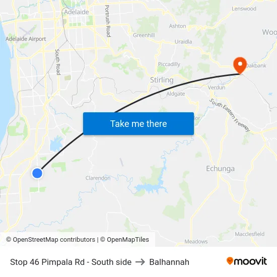 Stop 46 Pimpala Rd - South side to Balhannah map