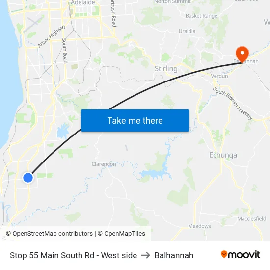 Stop 55 Main South Rd - West side to Balhannah map