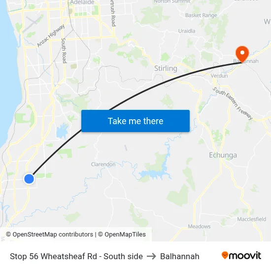 Stop 56 Wheatsheaf Rd - South side to Balhannah map