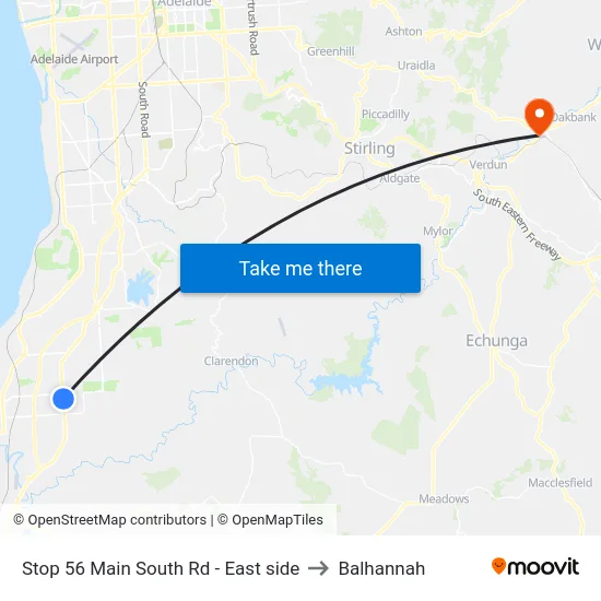 Stop 56 Main South Rd - East side to Balhannah map