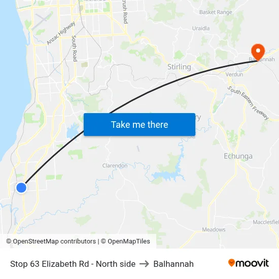 Stop 63 Elizabeth Rd - North side to Balhannah map