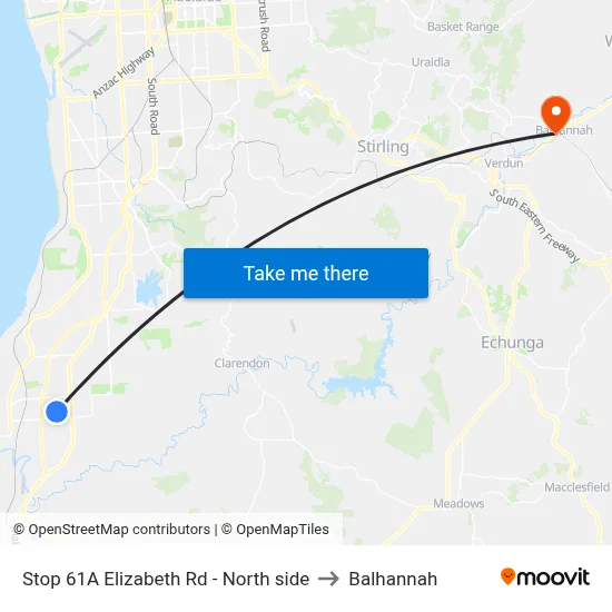 Stop 61A Elizabeth Rd - North side to Balhannah map