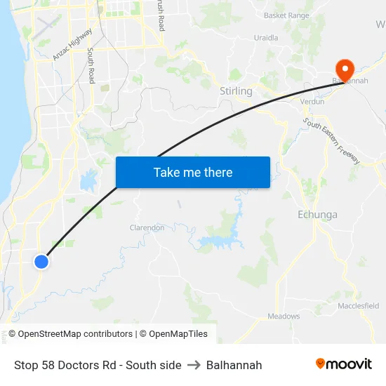Stop 58 Doctors Rd - South side to Balhannah map