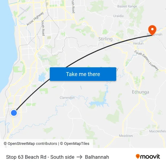 Stop 63 Beach Rd - South side to Balhannah map