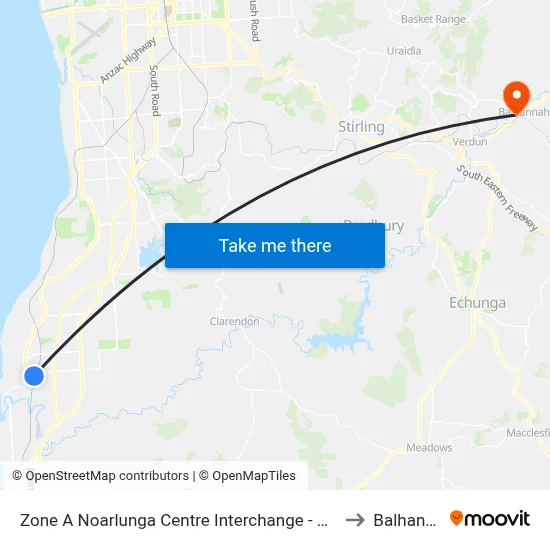 Zone A Noarlunga Centre Interchange - West side to Balhannah map
