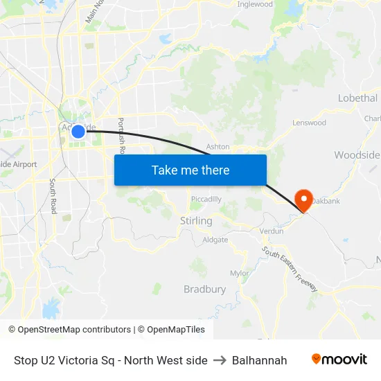 Stop U2 Victoria Sq - North West side to Balhannah map