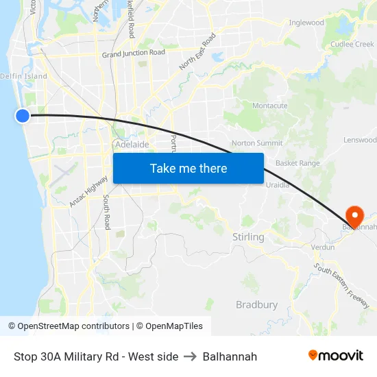 Stop 30A Military Rd - West side to Balhannah map