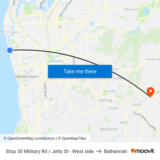 Stop 30 Military Rd / Jetty St - West side to Balhannah map