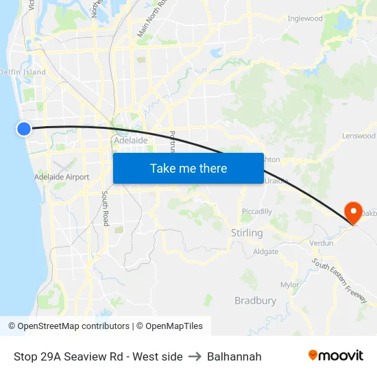Stop 29A Seaview Rd - West side to Balhannah map