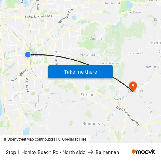 Stop 1 Henley Beach Rd - North side to Balhannah map