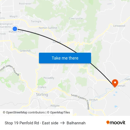 Stop 19 Penfold Rd - East side to Balhannah map