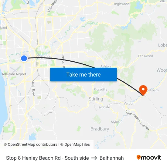 Stop 8 Henley Beach Rd - South side to Balhannah map