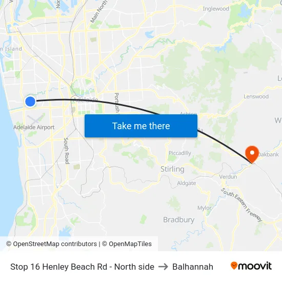 Stop 16 Henley Beach Rd - North side to Balhannah map
