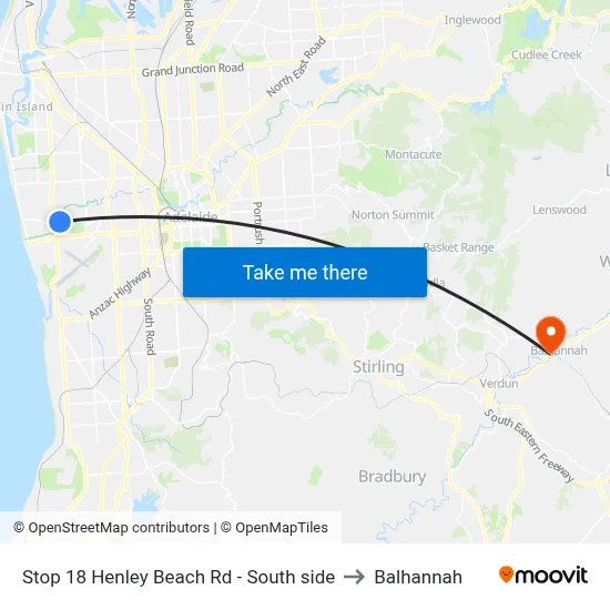 Stop 18 Henley Beach Rd - South side to Balhannah map
