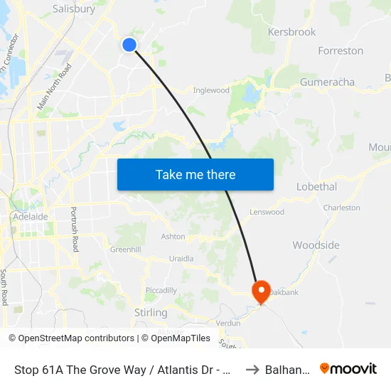 Stop 61A The Grove Way / Atlantis Dr - West side to Balhannah map