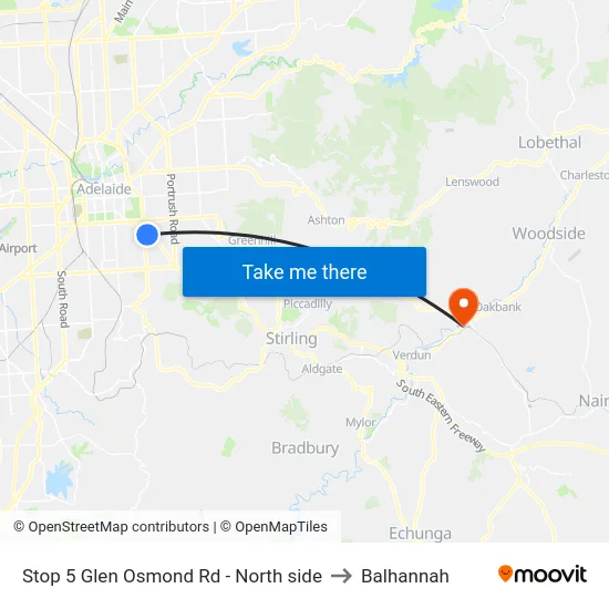 Stop 5 Glen Osmond Rd - North side to Balhannah map