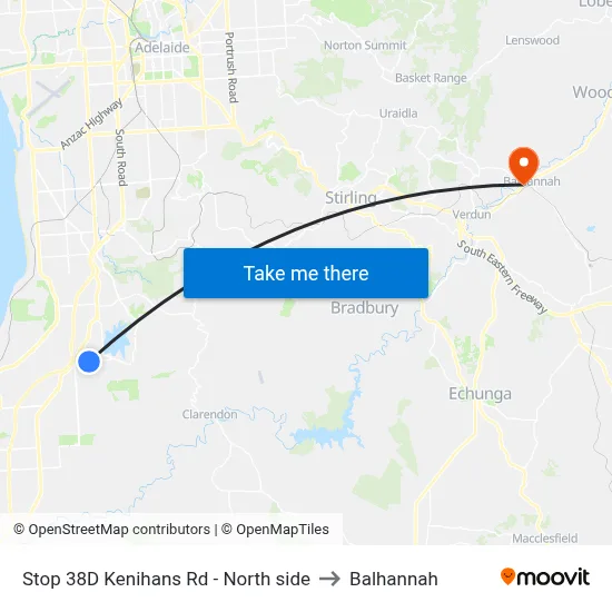 Stop 38D Kenihans Rd - North side to Balhannah map