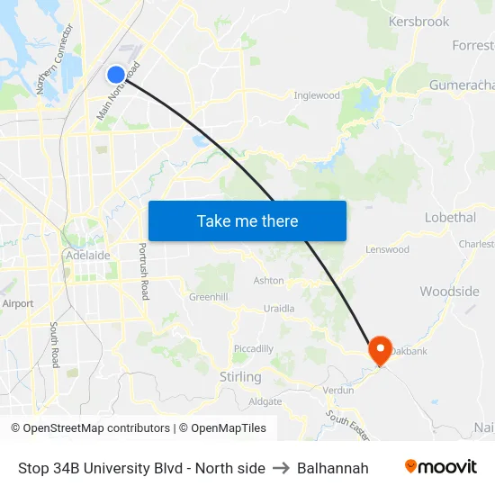 Stop 34B University Blvd - North side to Balhannah map