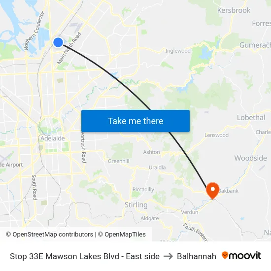 Stop 33E Mawson Lakes Blvd - East side to Balhannah map