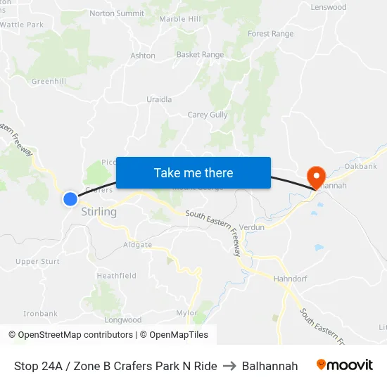 Stop 24A / Zone B Crafers Park N Ride to Balhannah map
