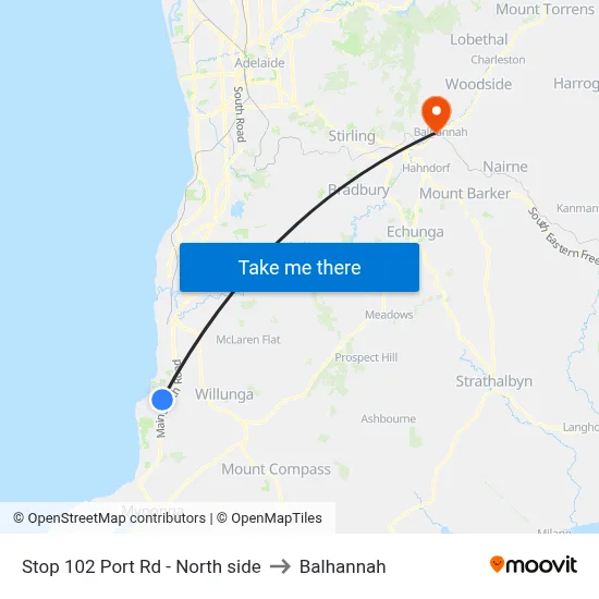 Stop 102 Port Rd - North side to Balhannah map
