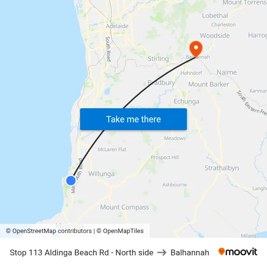 Stop 113 Aldinga Beach Rd - North side to Balhannah map