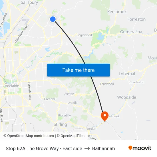 Stop 62A The Grove Way - East side to Balhannah map