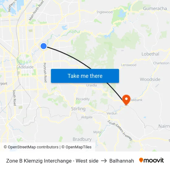 Zone B Klemzig Interchange - West side to Balhannah map
