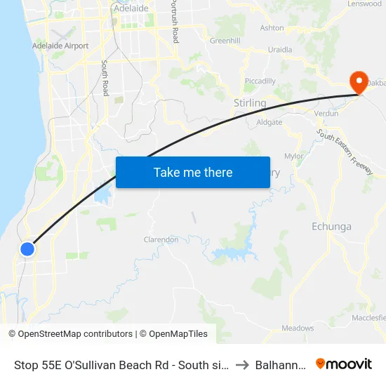 Stop 55E O'Sullivan Beach Rd - South side to Balhannah map