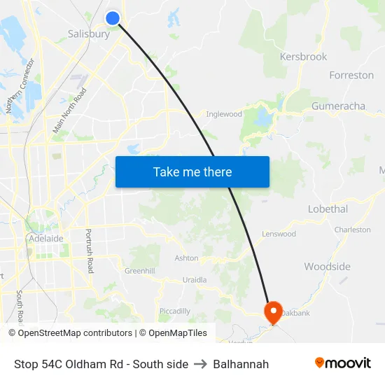 Stop 54C Oldham Rd - South side to Balhannah map