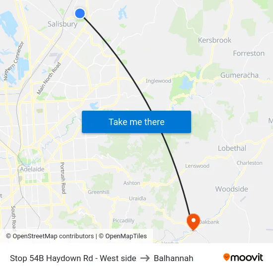 Stop 54B Haydown Rd - West side to Balhannah map