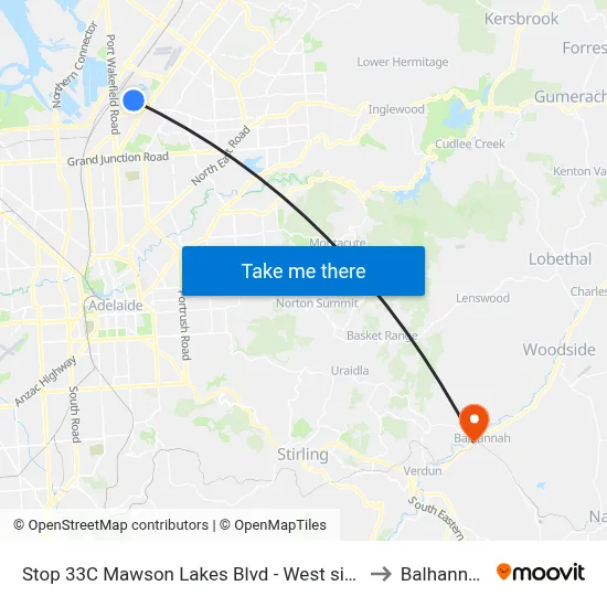 Stop 33C Mawson Lakes Blvd - West side to Balhannah map