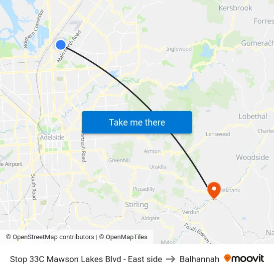 Stop 33C Mawson Lakes Blvd - East side to Balhannah map