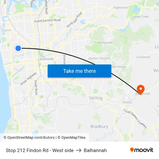 Stop 212 Findon Rd - West side to Balhannah map
