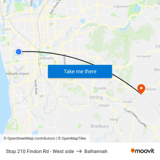 Stop 210 Findon Rd - West side to Balhannah map
