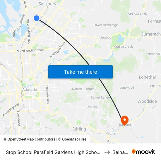Stop School Parafield Gardens High School Shepherdson Rd to Balhannah map