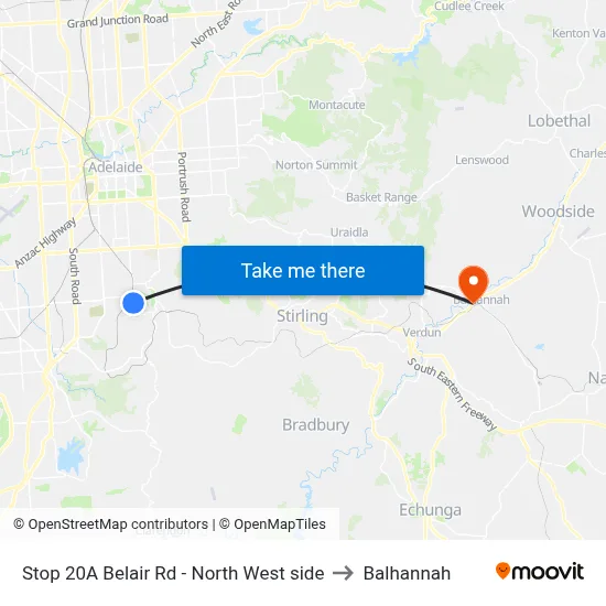 Stop 20A Belair Rd - North West side to Balhannah map