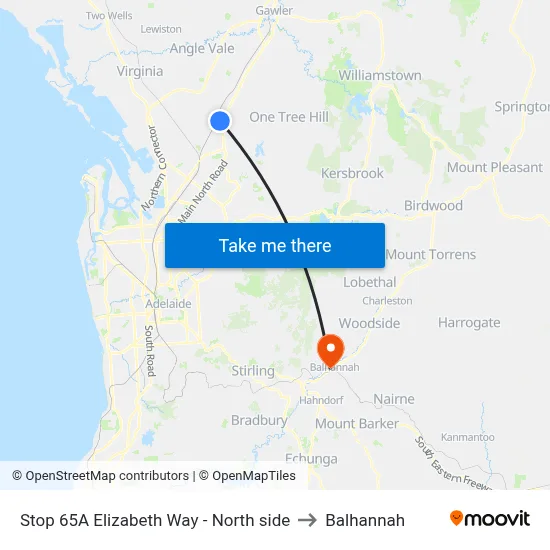 Stop 65A Elizabeth Way - North side to Balhannah map