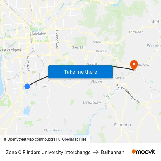 Zone C Flinders University Interchange to Balhannah map