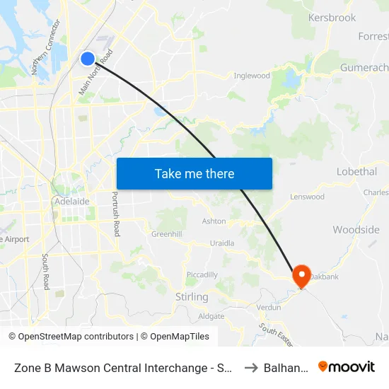 Zone B Mawson Central Interchange - South side to Balhannah map
