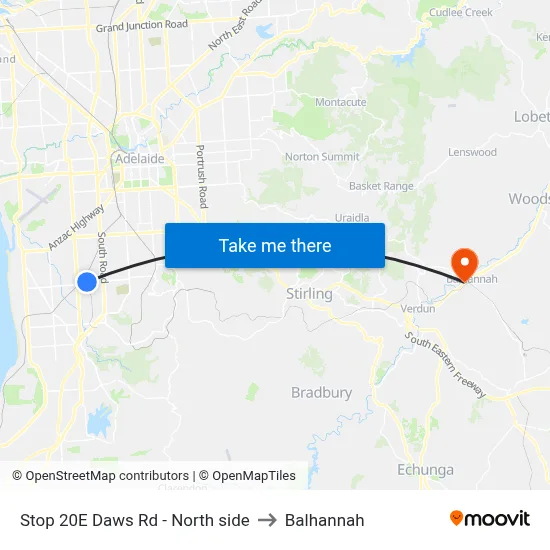 Stop 20E Daws Rd - North side to Balhannah map