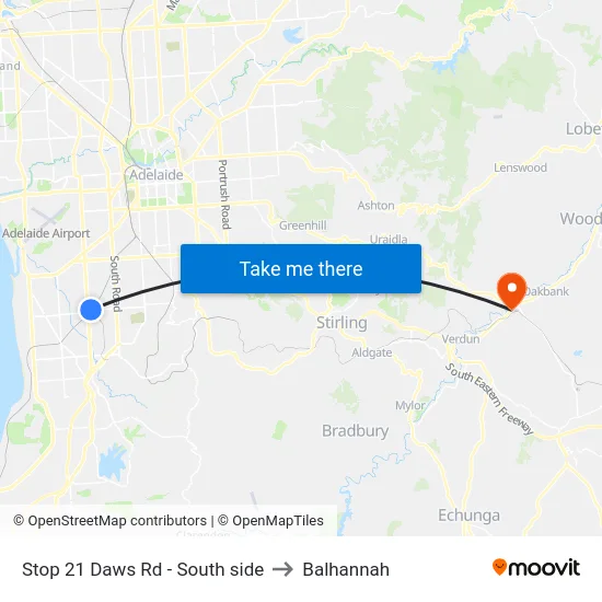 Stop 21 Daws Rd - South side to Balhannah map