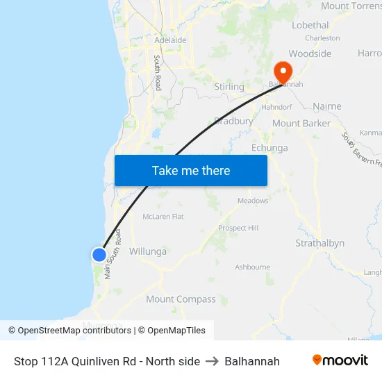Stop 112A Quinliven Rd - North side to Balhannah map