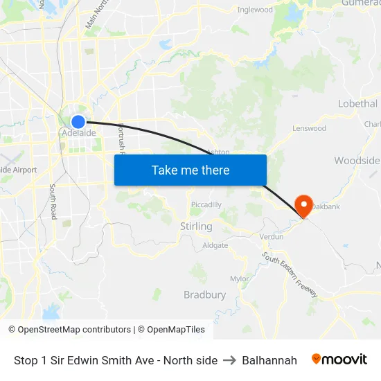 Stop 1 Sir Edwin Smith Ave - North side to Balhannah map