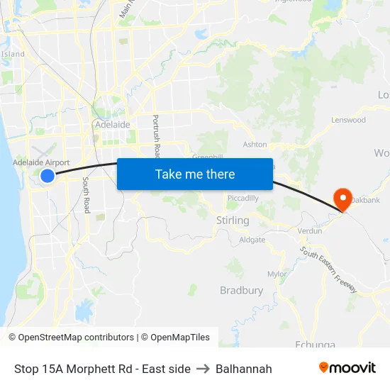Stop 15A Morphett Rd - East side to Balhannah map