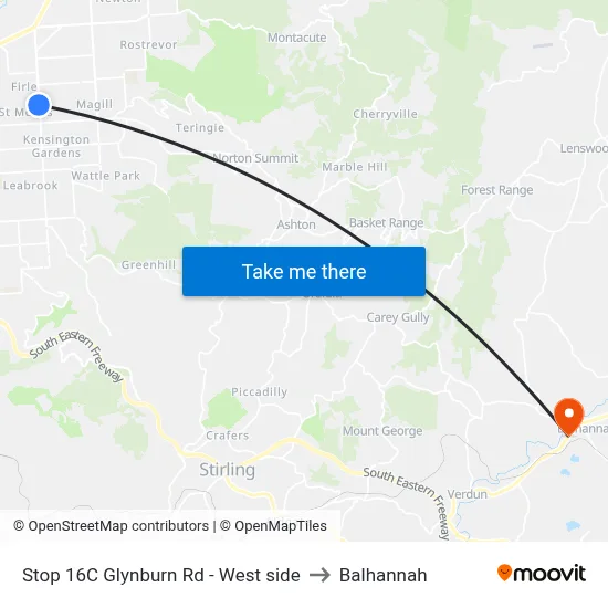 Stop 16C Glynburn Rd - West side to Balhannah map
