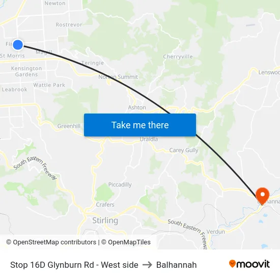 Stop 16D Glynburn Rd - West side to Balhannah map